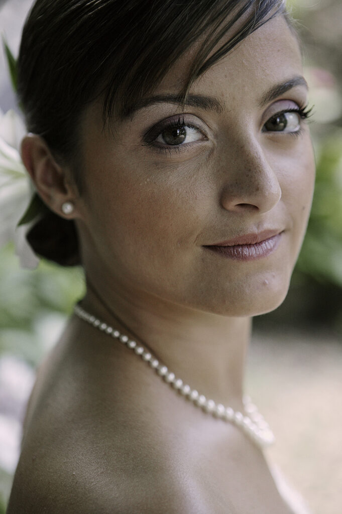 Close-up portrait of the bride before the wedding ceremony